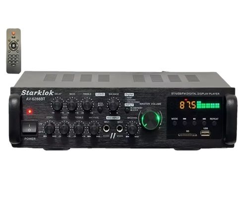 AV-6288BT 1000W 2*500W Amplificador de Karaoke de alta fidelidad de doble uso 12V/220V AC/DC BT Material de plástico inalámbrico