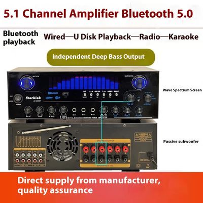 Amplificador de espectro dinámico profesional AV-555BT de 5.1 canales, subwoofer doméstico de alta potencia de 600W con construcción metálica