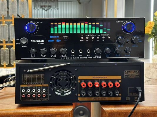 Amplificador de espectro dinámico profesional AV-555BT de 5.1 canales, subwoofer doméstico de alta potencia de 600W con construcción metálica