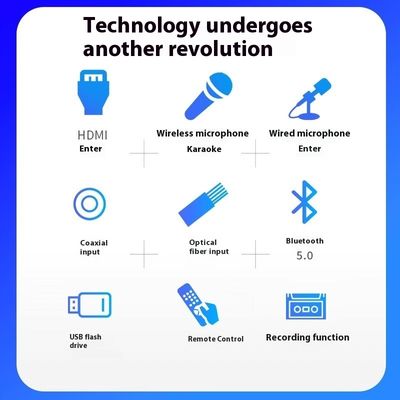 2.0 Canal de alta potencia 100W Amplificador de karaoke inalámbrico BT Sin pérdidas de decodificación HDML ARC Fibra óptica electrónica coaxial