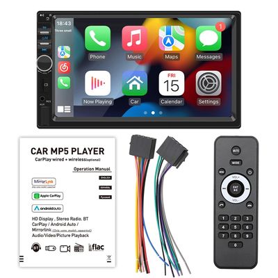 Radio central de coche con pantalla grande HD de 7 pulgadas Creatall MP5 BT con CarPlay USB compatible con WAV MP3 APE AAC FLAC Portátil