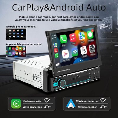 Creatall 7 pulgadas inalámbrico Universal Car MP5 reproductor telescópico de un solo eje panel montado MP3 tarjeta de entrada USB CarPlay