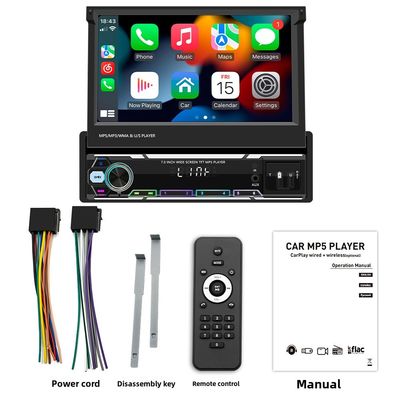 Creatall 7 pulgadas inalámbrico Universal Car MP5 reproductor telescópico de un solo eje panel montado MP3 tarjeta de entrada USB CarPlay