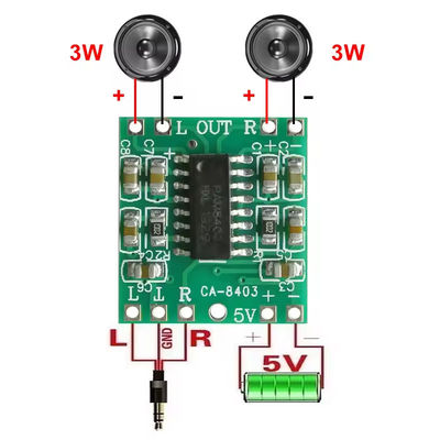 Módulo de amplificador de audio ultra pequeño de 20x19 mm con salida de 2x3W y placa de amplificador de potencia digital de clase D de 5V de potencia continua