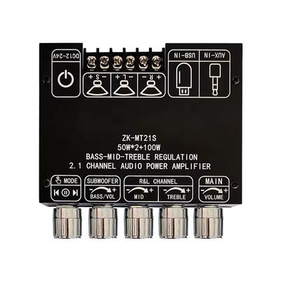 2.1 Channel Subwoofer AUX 12V 24V Placa Amplificadora de Potencia Digital Estéreo de Audio 5.1 Bass MT21S 2x50W 100W para Adaptador DC